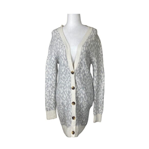 Victorias Secret Cardigan Sweater Womens Small Beige Animal Print Wool Alpaca - Picture 1 of 7